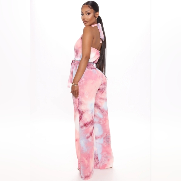 Fashion Nova Stand Out Nights Tie Dye Jumpsuit - Pink Combo, Size M - Picture 3 of 5